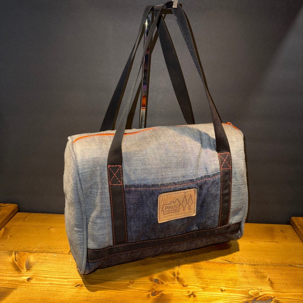 Vintage Y2K Paul Frank Two Tone Denim Barrel Shoulder Bag Blue Orange